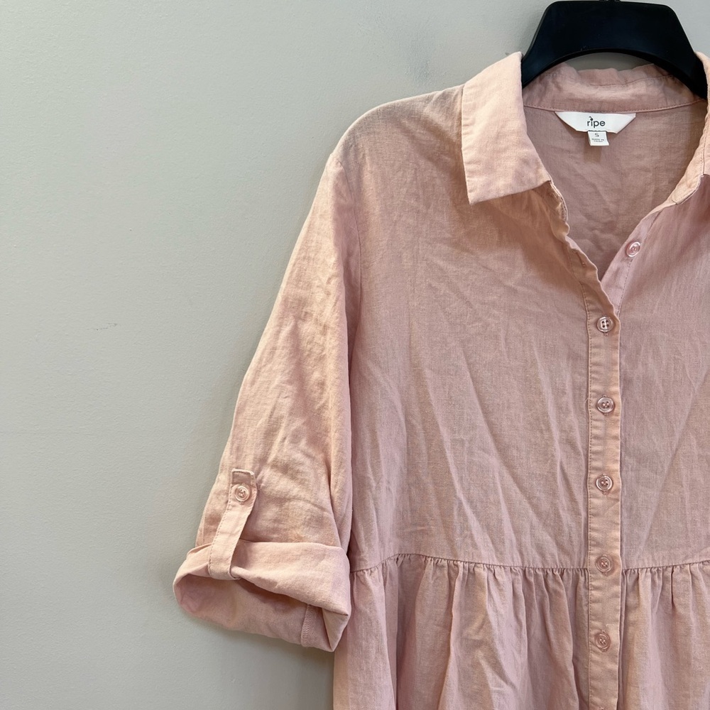 Ripe Maternity Adel Button Through Linen Nursing Shirt Dress, Soft Pink, S - Picture 6 of 10
